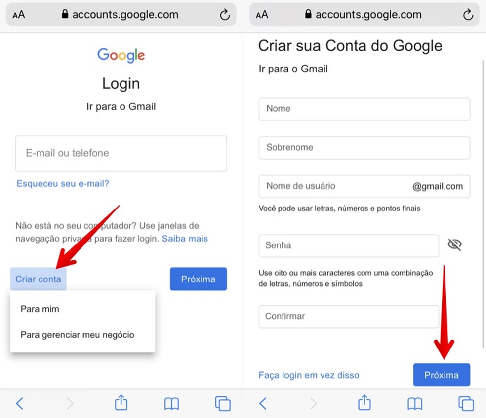 How to create a Gmail account on mobile Photo: Play / Helito Beggiora