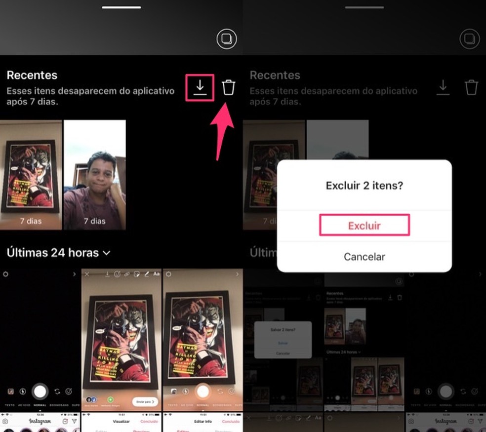 When managing files saved on Instagram Stories camera Photo: Playback / Marvin Costa