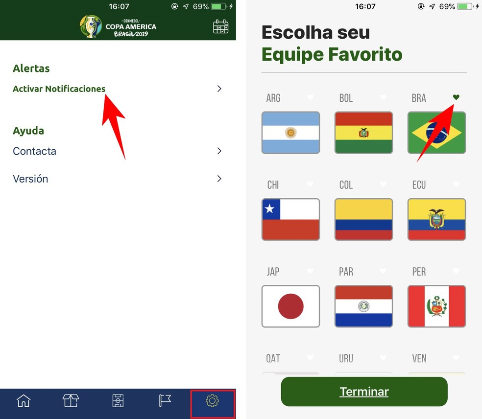 Receive notifications of your favorite Copa America selection by mobile Photo: Reproduction / Rodrigo Fernandes