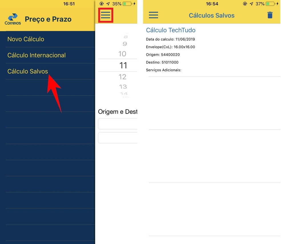 Post Office Price & Deadline lets you save order calculations made in the Photo: Reproduction / Rodrigo Fernandes app