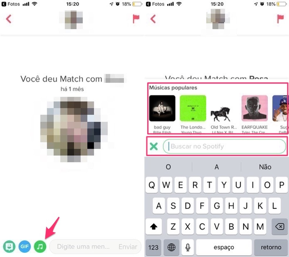 When to view Spotify's music upload tool on Tinder Photo: Playback / Marvin Costa