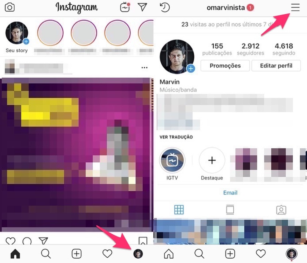 When to access the settings of an Instagram peripheral Photo: Playback / Marvin Costa