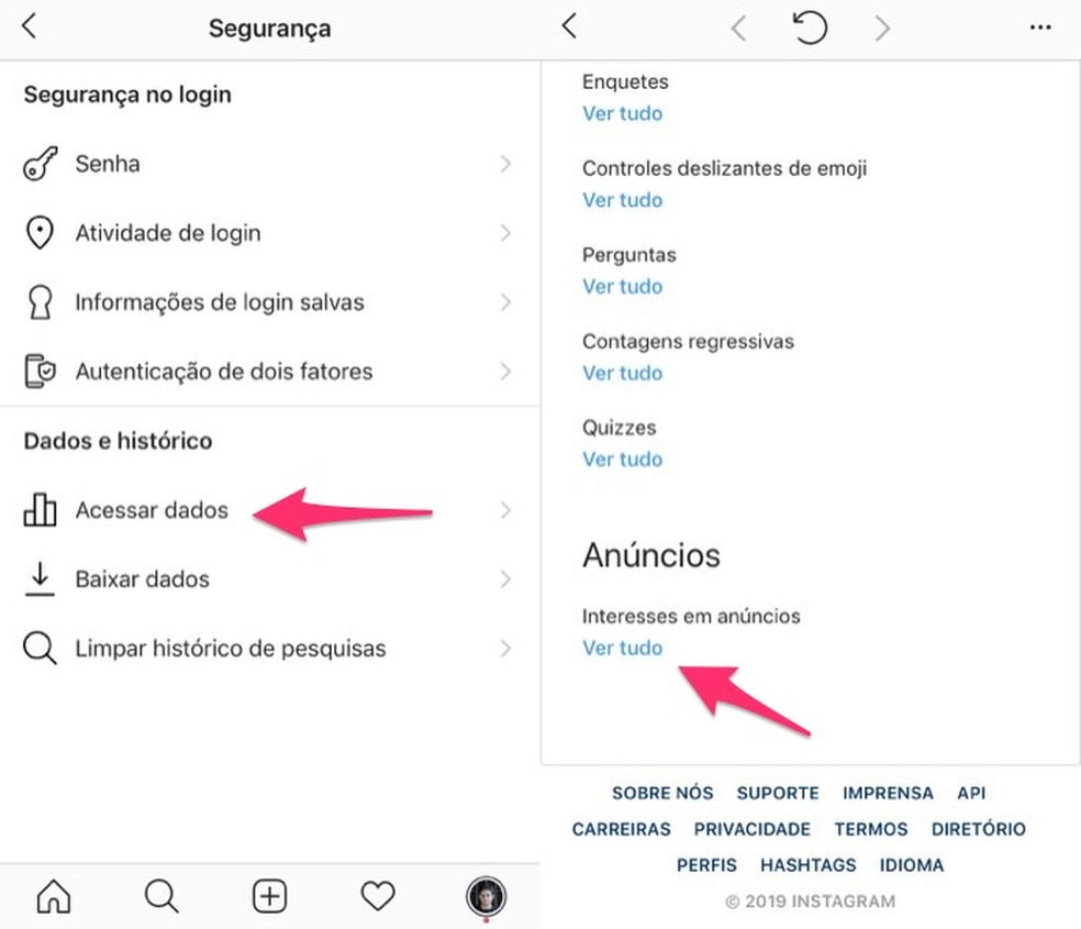 When to view by phone data about interests in anncios on an Instagram account Photo: Reproduo / Marvin Costa