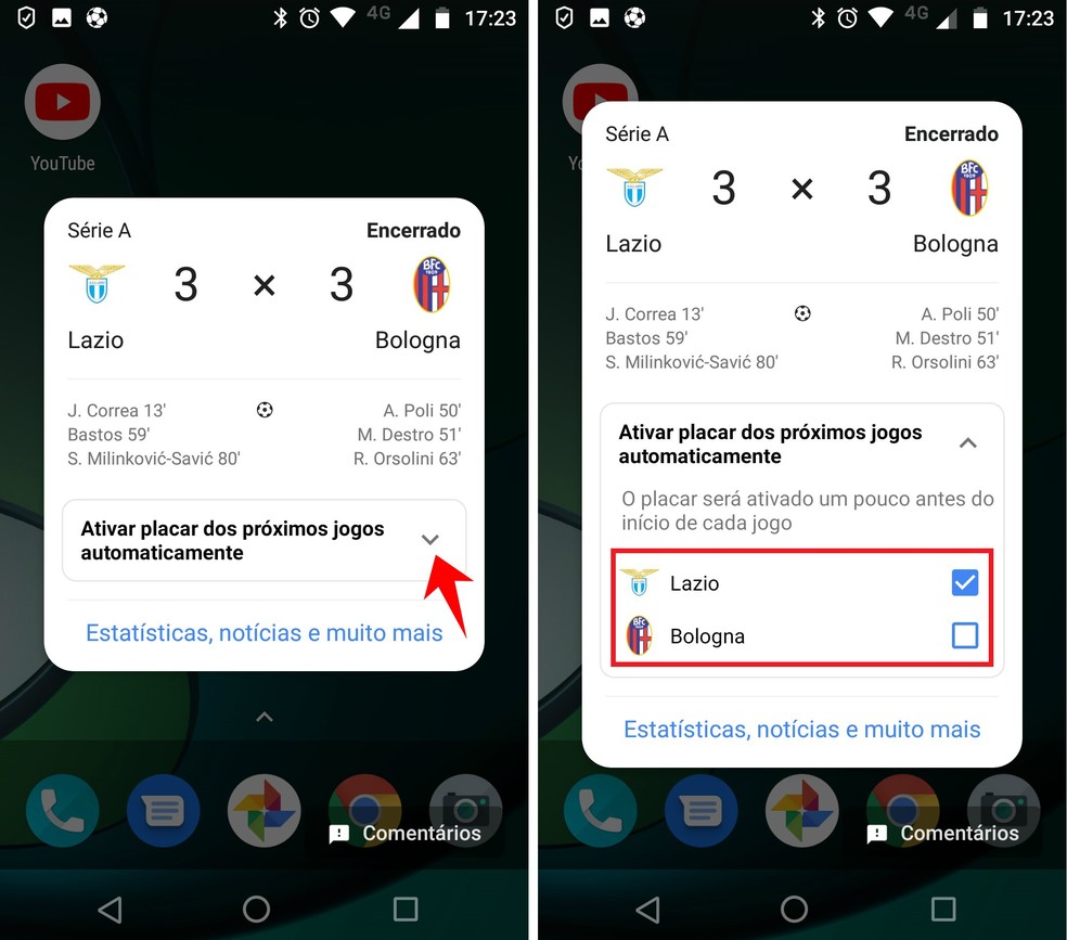 Google allows to show score of the next matches of your team automatically Photo: Reproduction / Rodrigo Fernandes