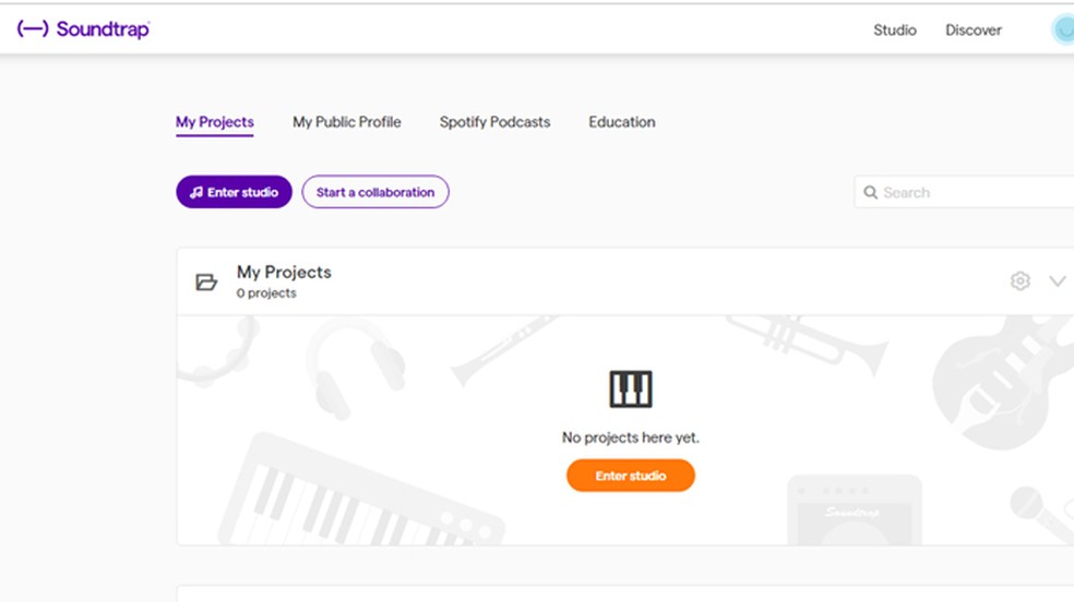   You can view old documents or create new ones in the "My Projects" tab. Photo: Reproduction / Gabrielle Ferreira