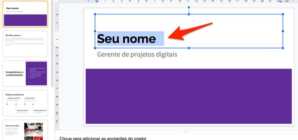 When editing text snippets in a professional profile template created in Google Forms Photo: Reproduo / Marvin Costa