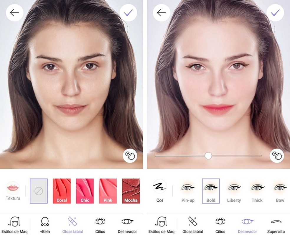 The Makeup Plus app offers makeup items for the user to add their photo. Photo: Reproduo / Maria Dias
