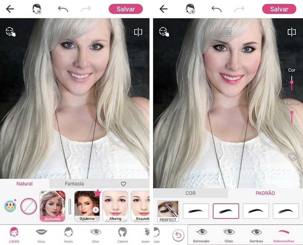 Perfect 365 is a beauty app that, among other functions, changes facial features like eyebrows. Photo: Reproduction / Maria Dias