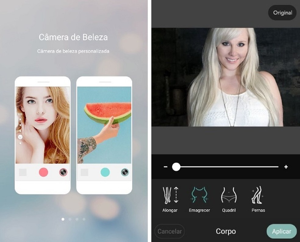 Cymera is a photo editor that allows users to shape their body by changing the size of their legs, hips and waist. Photo: Reproduction / Maria Dias