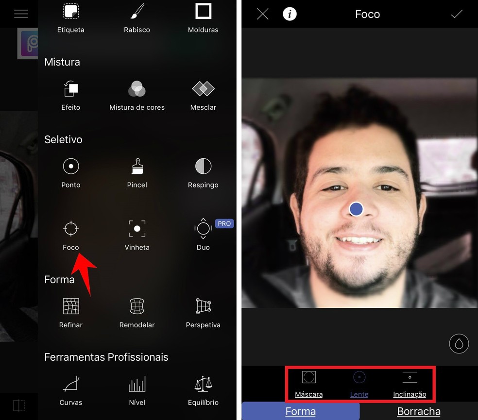 LightX lets you create Portrait Mode, an effect that blurs the background of the image and highlights the main subject. Photo: Reproduction / Rodrigo Fernandes
