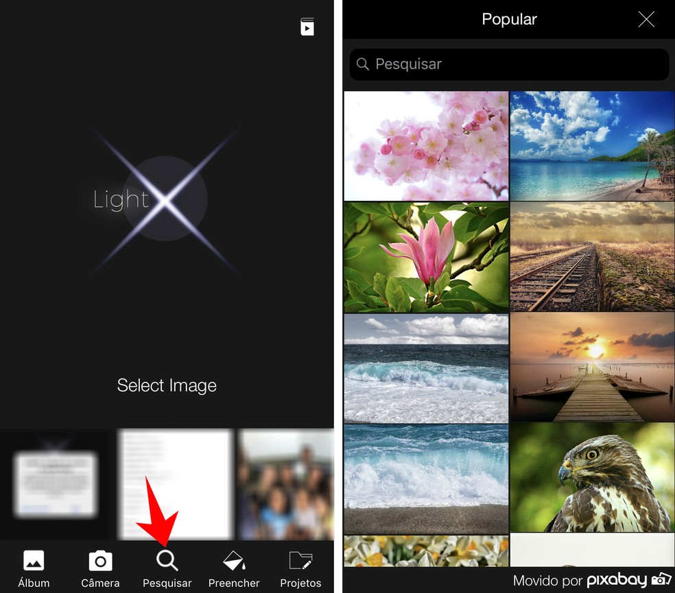 LightX lets you edit photos from the app's own image bank Photo: Reproduo / Rodrigo Fernandes