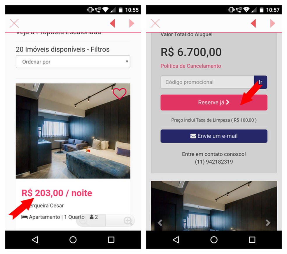 Application shows available apartments and price for the total reservation Photo: Reproduction / Adriano Ferreira