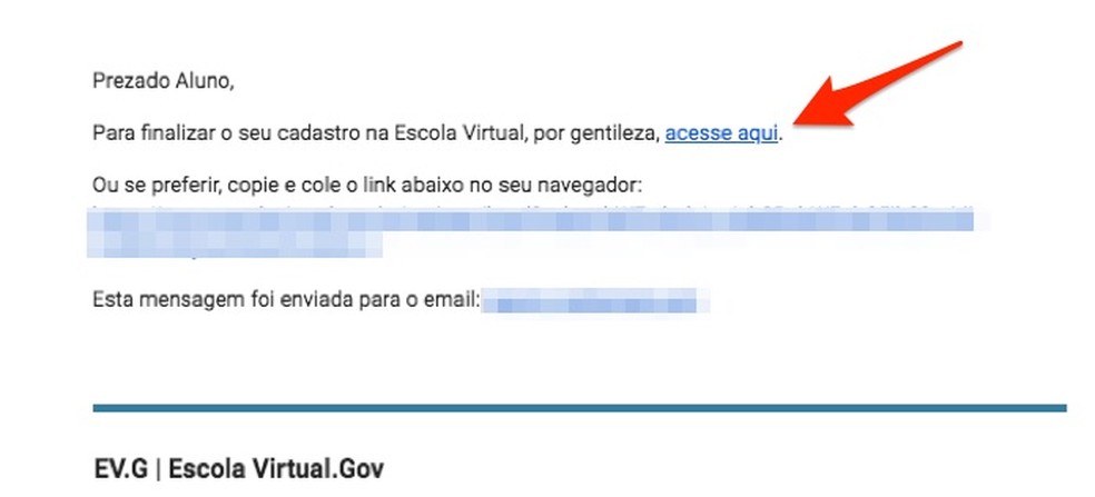 Email received to confirm new user registration at Federal Government Virtual School Photo: Reproduo / Marvin Costa