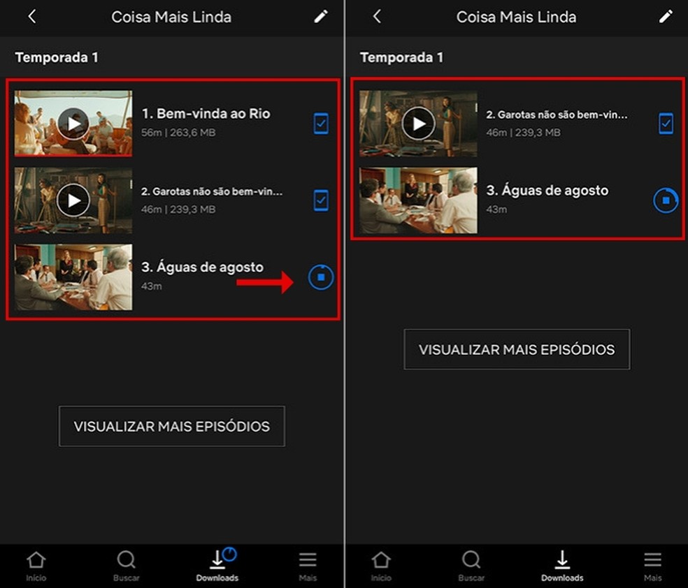 Netflix app automatically downloads the next episode and deletes the last watched Photo: Playback / Amanda de Almeida