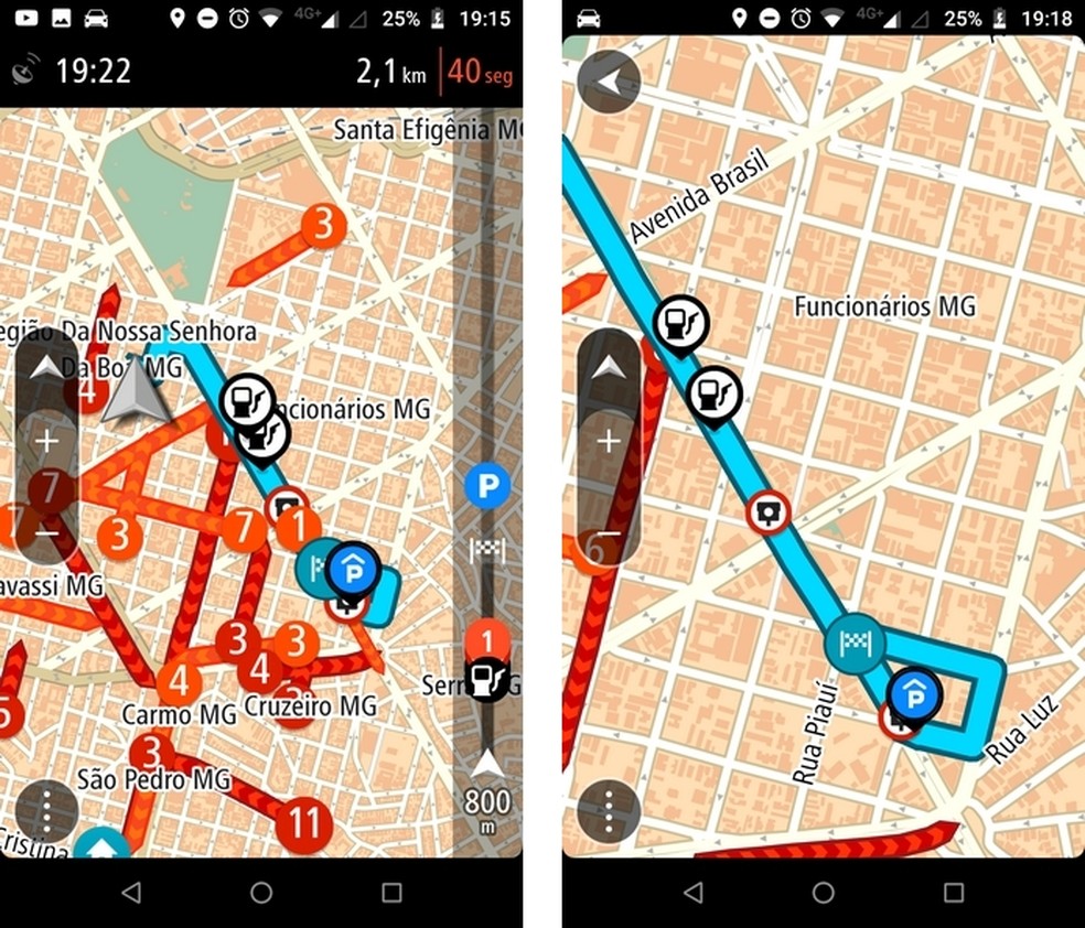 TomTom GO Brazil app indicates several types of stops useful during a trip Photo: Reproduo / Raquel Freire