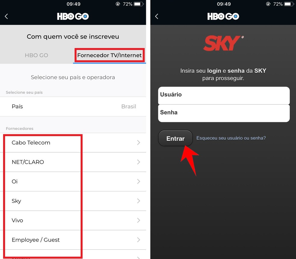 You can also access HBO Go from your mobile phone using pay TV credentials. Photo: Reproduction / Rodrigo Fernandes