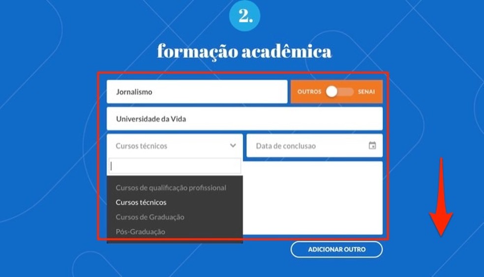 When to add an academic background by creating an online resume on the Mundo Senai website Photo: Reproduction / Marvin Costa