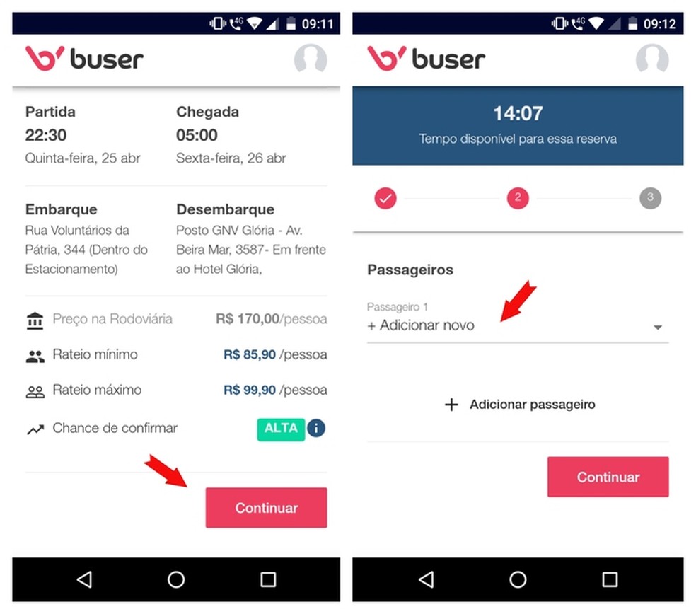 Passenger have their data requested for the travel ticket by the Buser app Photo: Reproduo / Adriano Ferreira