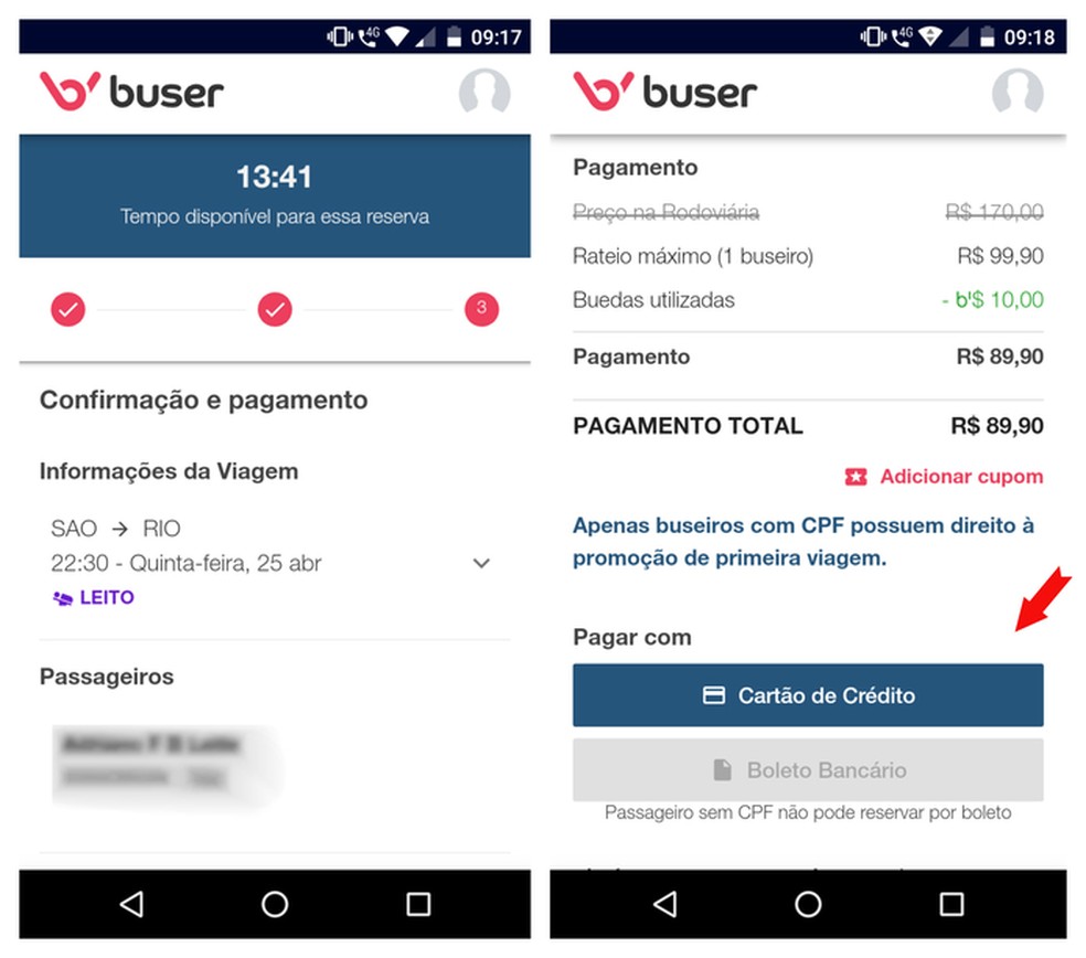 Payment confirmation will serve to finalize the purchase in the app Buser Photo: Reproduction / Adriano Ferreira
