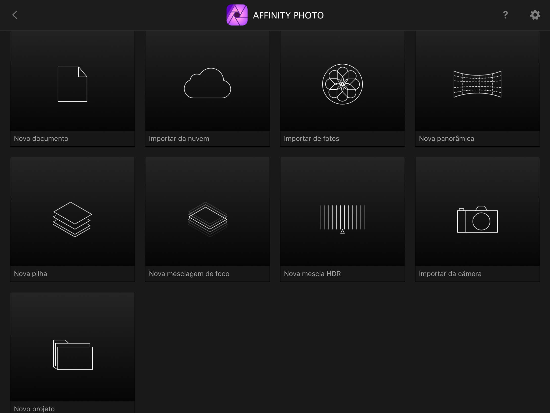 Affinity Photo app selector for iPad