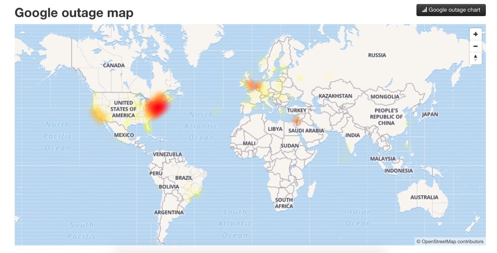Map shows locations most affected by instability in Google Photo: Divulgao / Downdetector