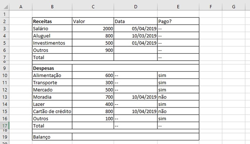 Example financial spreadsheet Photo: Reproduo / Helito Beggiora