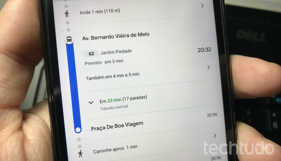Google Maps now shows information about the time and time when the bus arrives at the stop Photo: Reproduction / Rodrigo Fernandes