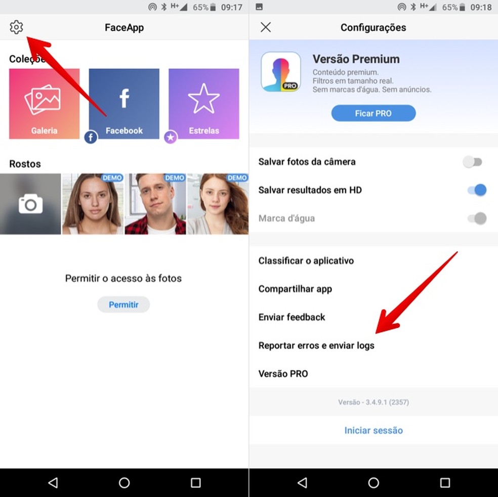 Access FaceApp settings to request removal of your data Photo: Play / Helito Beggiora