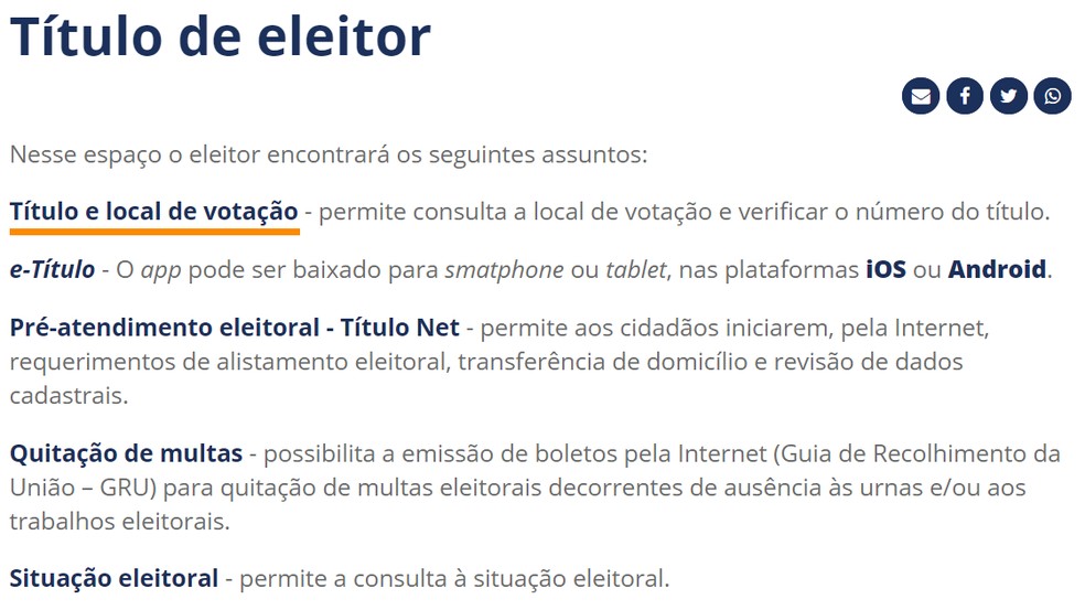 On the TSE website, select "Title and polling place" Photo: Reproduction / Ana Letcia Loubak