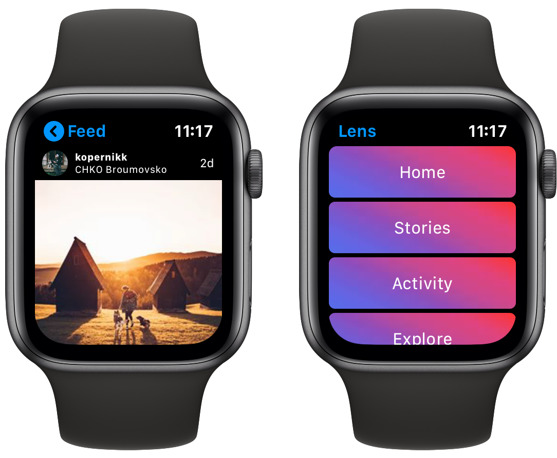 Lens app for accessing Instagram on Apple Watch