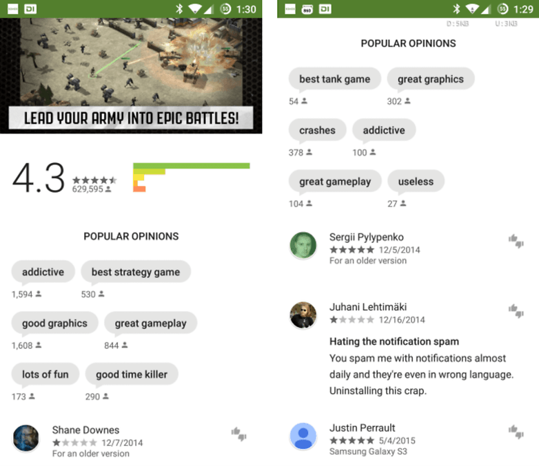 play store reviews
