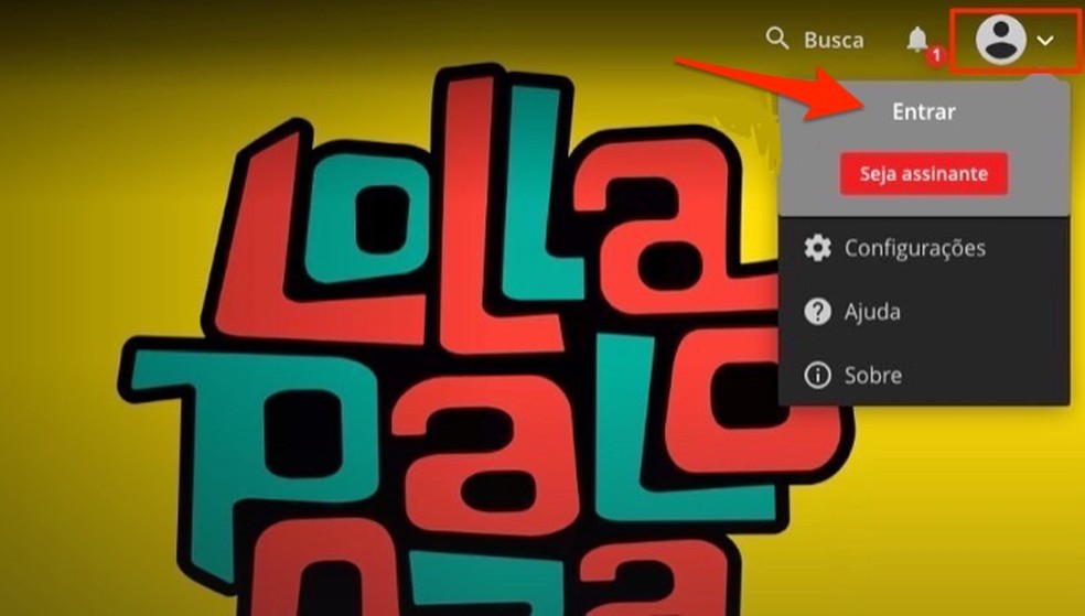 By opening the Globoplay login screen to watch Lollapalooza 2019 Photo: Reproduction / Marvin Costa