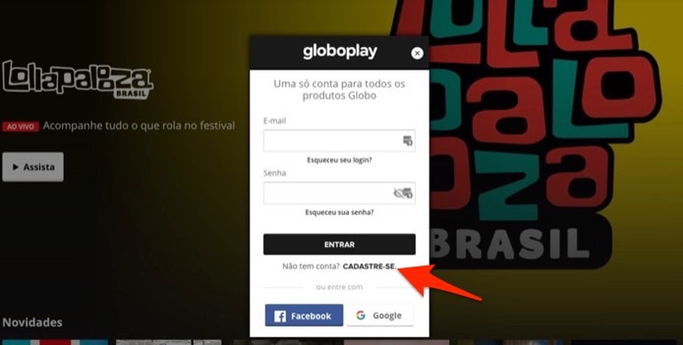 To start a new user registration on Globoplay online service Photo: Reproduction / Marvin Costa