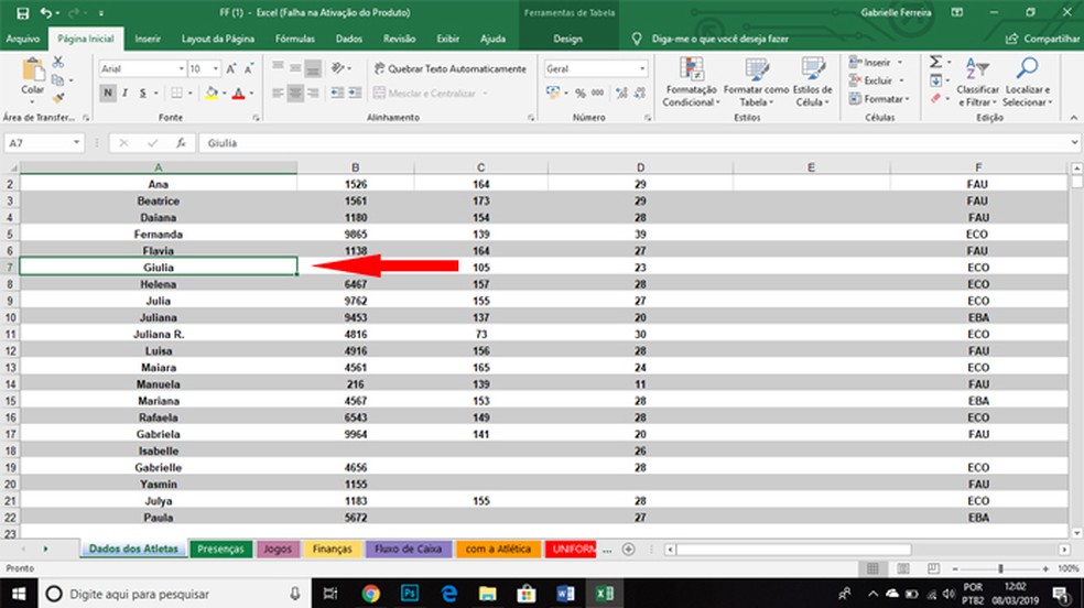   You can easily add or delete rows in Excel. Photo: Playback / Gabrielle Ferreira