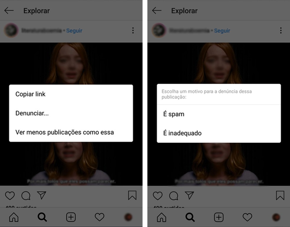 How to report Instagram content for discourse by dio Foto: Reproduo / Rebeca Letieri