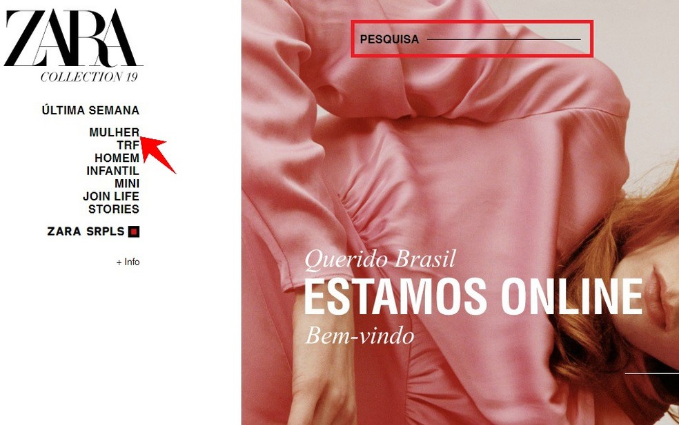 Zara website has catalog with various product categories Photo: Reproduction / Rodrigo Fernandes