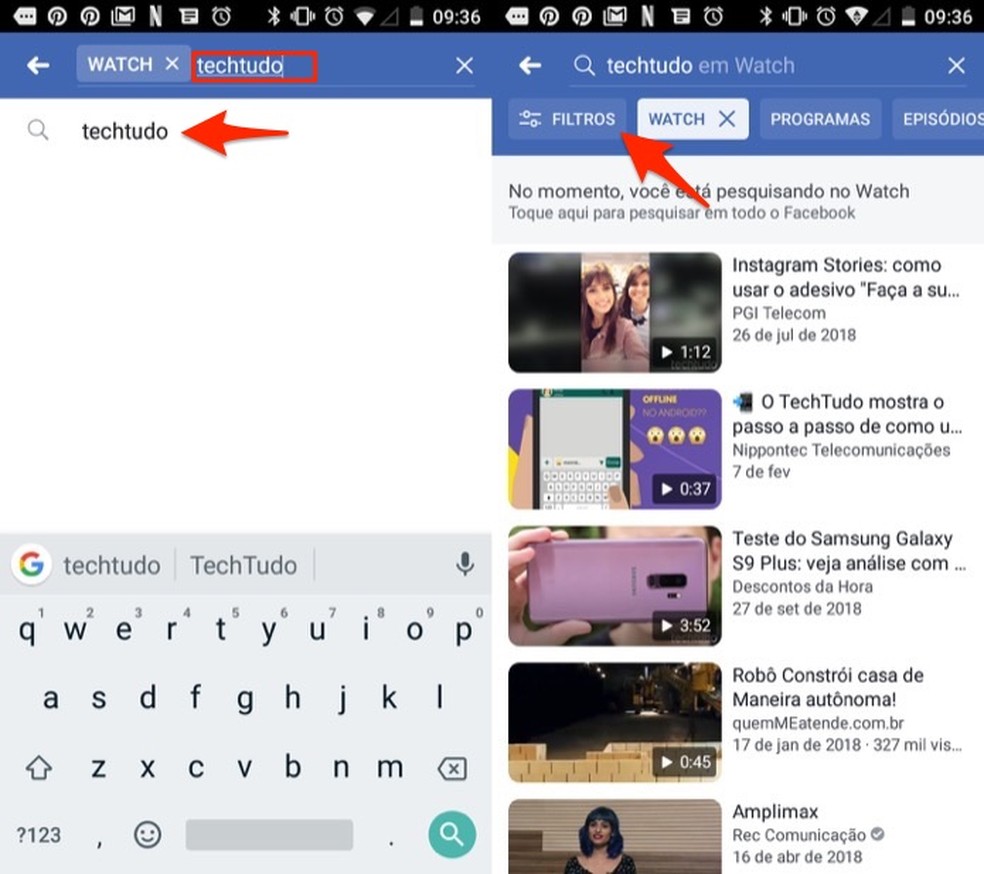 When to search for videos and open the Facebook Watch filters screen for Android Photo: Playback / Marvin Costa