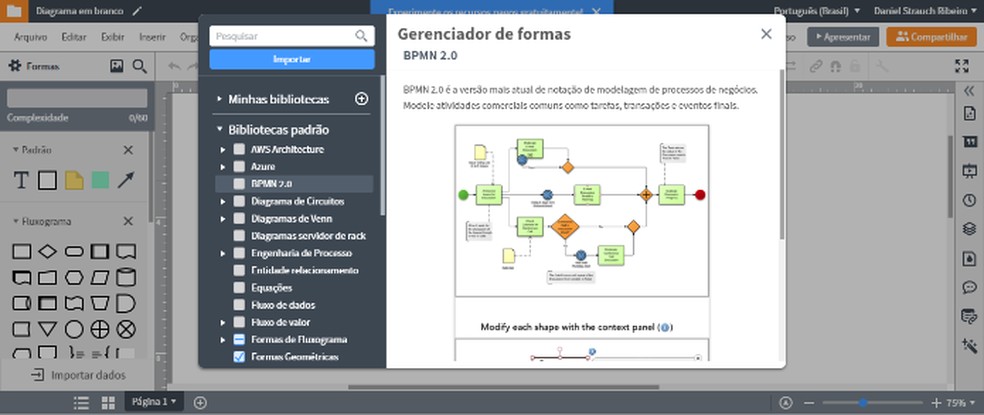 Lucidchart offers a library with dozens of predefined templates. Photo: Reproduo / Daniel Ribeiro