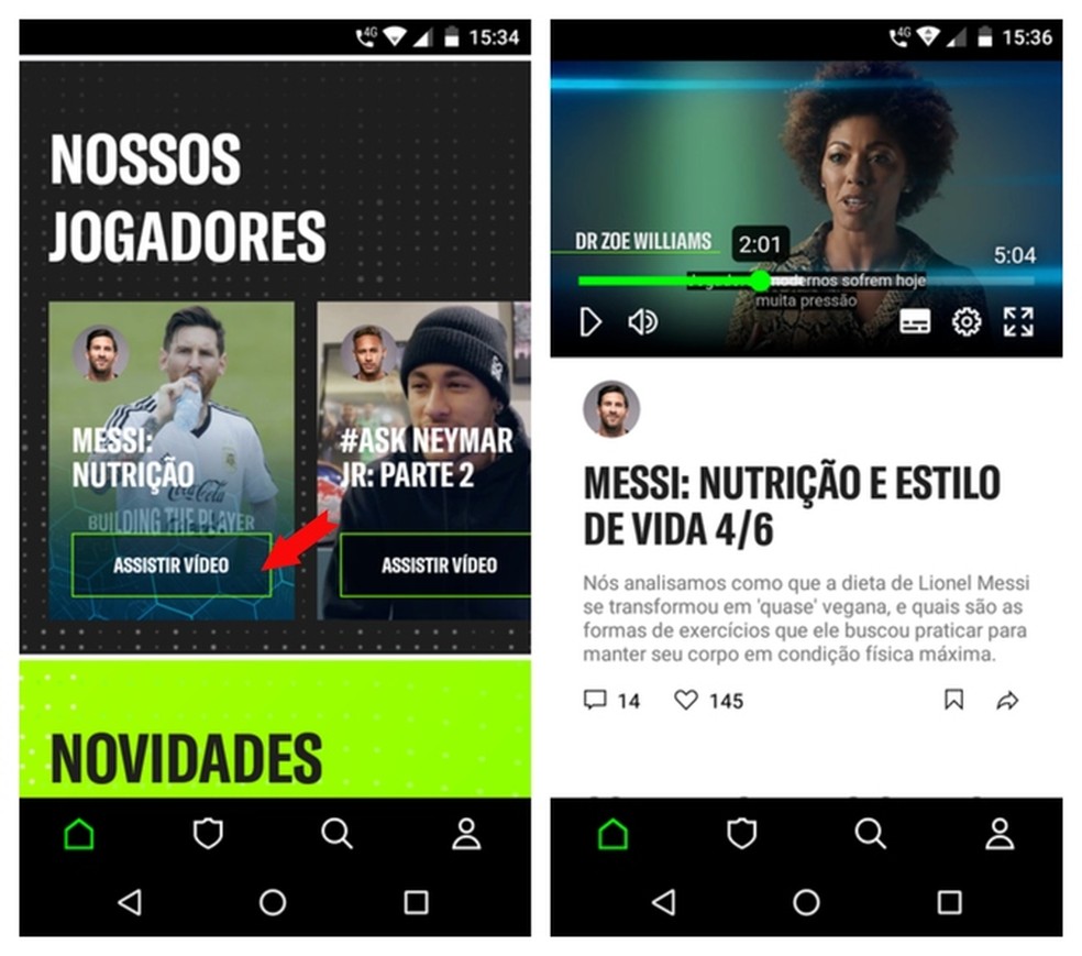 Each player has videos that talk about the challenges of the profession in the OTRO app. Photo: Reproduction / Adriano Ferreira