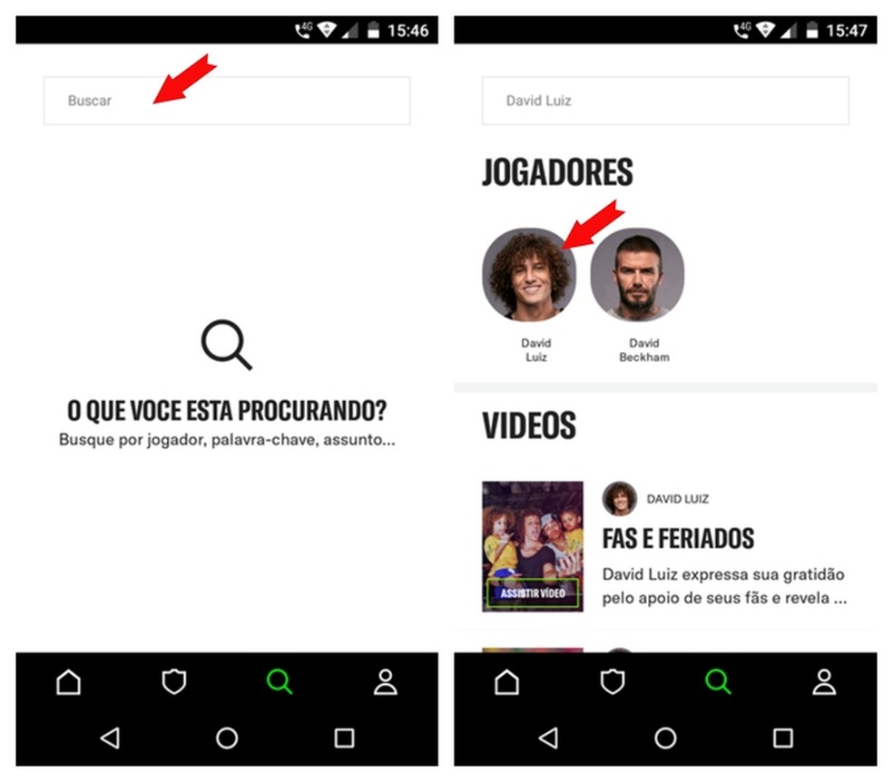 Search different topics about your favorite players with the OTRO app. Photo: Reproduo / Adriano Ferreira