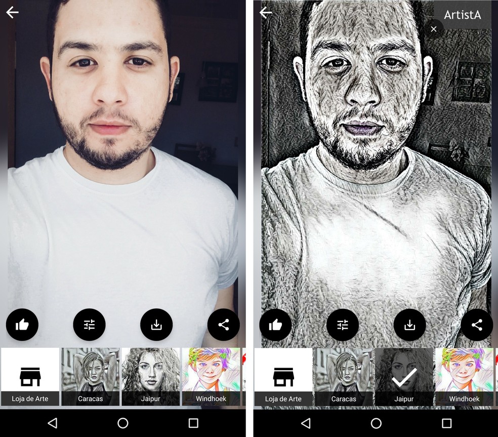 App ArtistA Caricature and Photo Drawing applies artistic effects to images Photo: Reproduction / Rodrigo Fernandes