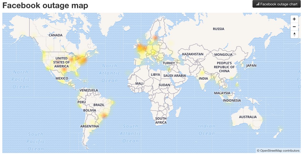 Facebook has instability in Brazil and other countries Photo: Reproduction / Outage ReportDown Detector