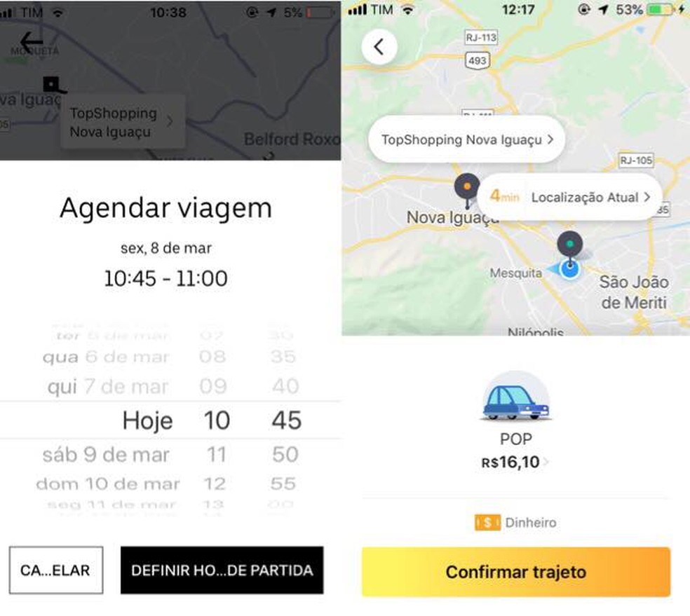 Uber allows you to book a trip and 99 may offer cheaper price. Photo: Reproduction / Julia Marques