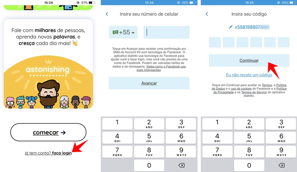 Enter your phone number to create a Dialetto account Photo: Reproduction / Rodrigo Fernandes
