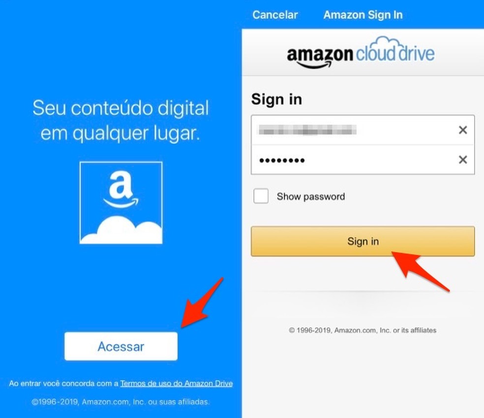 By logging in to an Amazon Drive account via mobile Photo: Reproduo / Marvin Costa