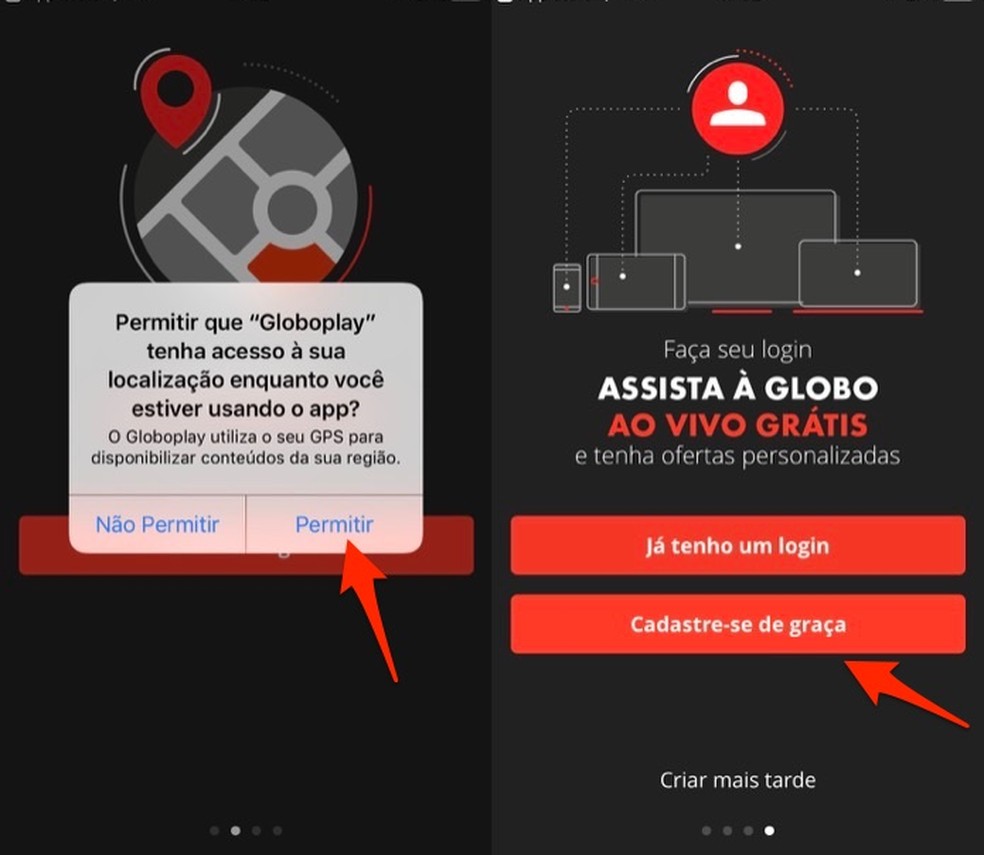 In order to allow Globoplay to access your location and screen to go to the service registration by mobile Photo: Reproduction / Marvin Costa
