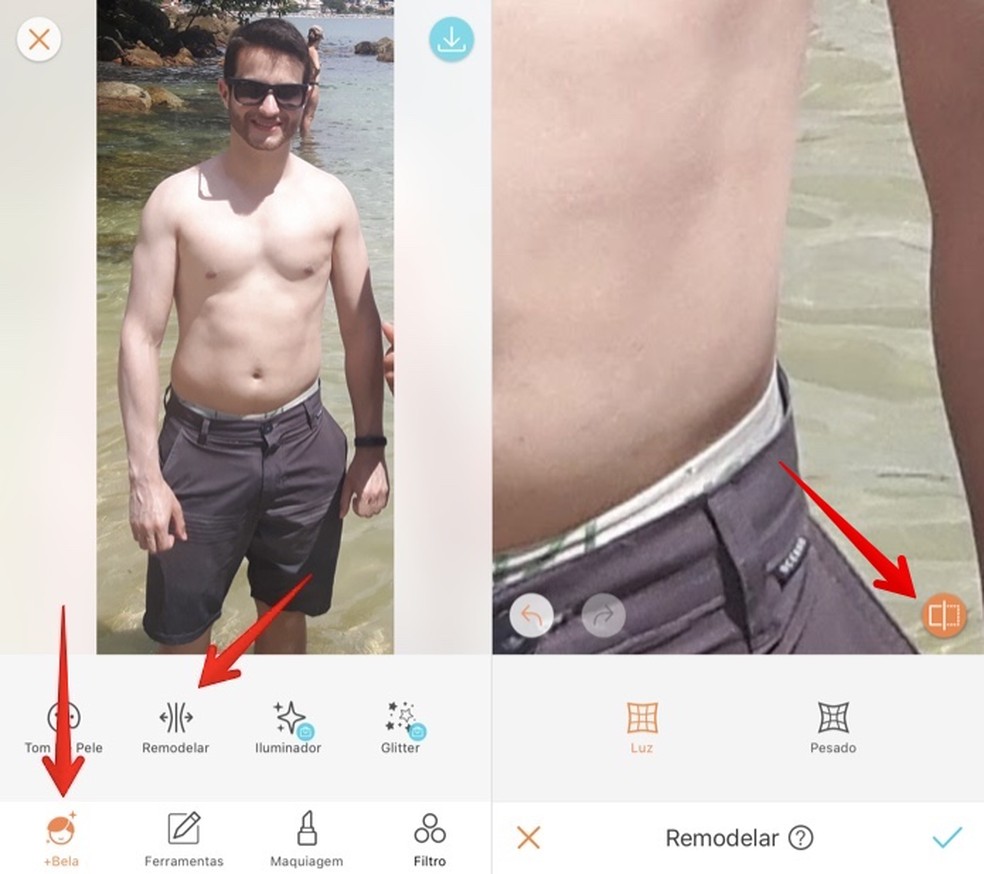 Reduce body photo measurements with the AirBrush Photo: Reproduction / Helito Beggiora app