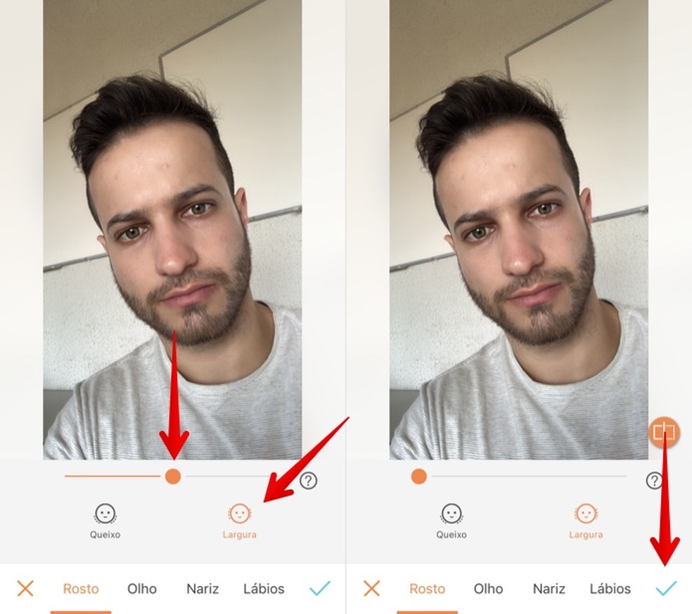 Make face width adjustments on selfies with AirBrush Photo: Reproduction / Helito Beggiora