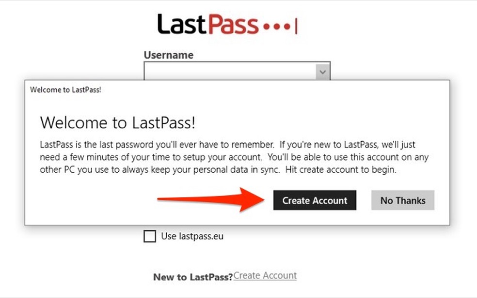 When to access the page to create an account on the password management service LastPass Photo: Playback / Marvin Costa
