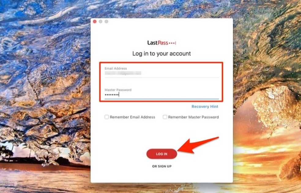 When logging in for a LastPass account on Mac software Photo: Reproduction / Marvin Costa